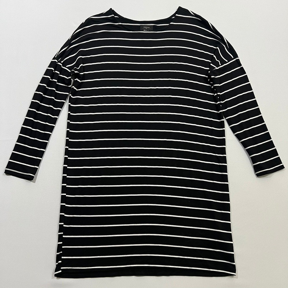 Billabong Essentials Womens Stripe Knit Dress L Black White Long Sleeve Skater